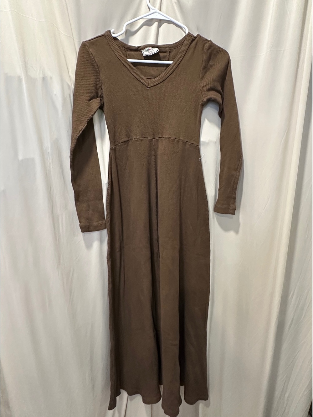 Vintage Hard Tail Forever Ribbed Maxi Dress Chocolate Brown Long Sleeve OSFA